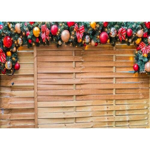 Photographic Background Christmas Balls Decor Wooden Plank Vinyl Backdrop Photo Studio for Children Baby Photoshoot Photobooth