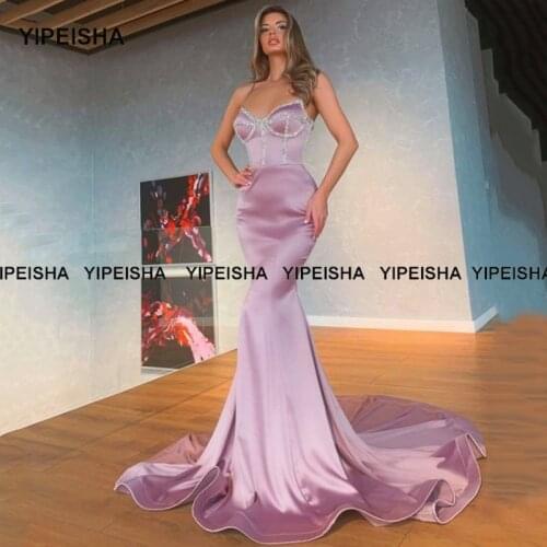 Yipeisha Fashion Beaded Pageant Dresses Mermaid Evening Dress Spaghetti Straps Satin Long Party Gown robes de cocktail