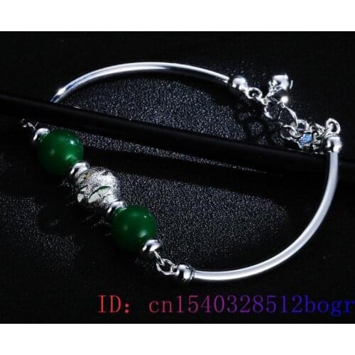 Green Jade Beads Bracelet Fashion Natural Jewelry Crystal Zircon Gifts Women Charm Chalcedony Amulet Gemstone 925 Silver