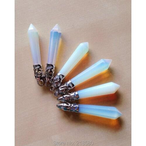 H-PP34 Healing Crystal Opal Point Pendulum Pendant Silver Bail 55mm