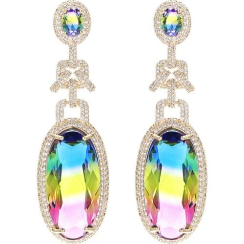 Zlxgirl jewelry perfect colorful AAA cubic zircon copper stud earrings womens wedding earings metal mirco pave gold ears gifts