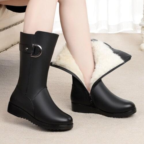 Maogu New High Quality Knee High Women Genuine Leather Winter Boots Comfortable Warm Wool Womens Long Boots Shoes Snow Boots