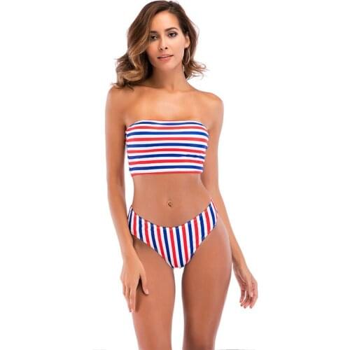 Women 2020 New Striped Biquinis High Waist Bathing Suit White Brazilian Maillo De Bain Patchwork Bikini Set Swimsuit Swimwear
