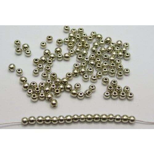 1000 Silver Tone Metallic Acrylic Round Spacer Beads 4mm Smooth Ball Beads