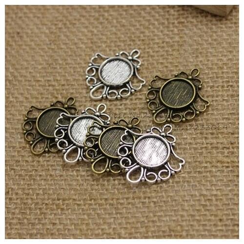 30pcs Antique Bronze Metal Cameo Flowers Filigree 26*29mm (Fit 12mm) Round Cabochon Pendant Setting Jewelry Blank Findings T0220