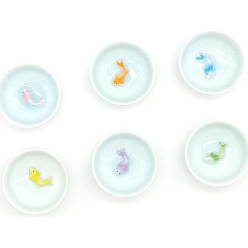 6pcs Celadon Colorful carp China tea set,Kung Fu Tea Cup Set Crackle Glaze Travel Tea Cup Bowl Chinese Porcelain Teacup Set