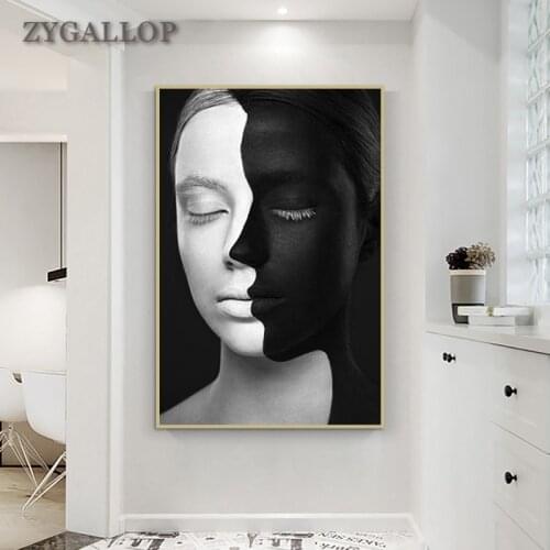 Abstract Woman Portrait Painting Black And White Face Canvas Posters and Prints Modern Wall Art Pictures For Living Room Decor