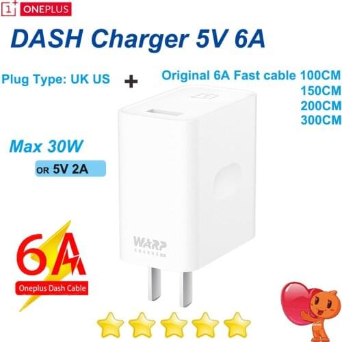 OnePlus 30W Power Adapte 5V6A Charge r Warp 30W Charger Type-C Cable Quick Charge 6A For OnePlus 7 6 6T 5 5T 3T 7T Pro7 Pro Warp