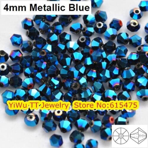 Free Shipping, 720pcs/Lot 4mm metallic blue color Chinese Top Quality Crystal Bicone Beads