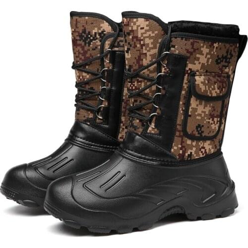 Bomlight Waterproof Mid-Calf Snow Boots Men Winter Warm Fur Work Shoes Man Outdoor Climbing Sturdy Boots Anti-Skid Military Shoe