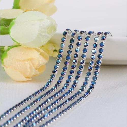Cymbidium 10Yards DIY Rhinestone Chain Dense Silver bottom sewing Rhinestones for clothing Art Decoration