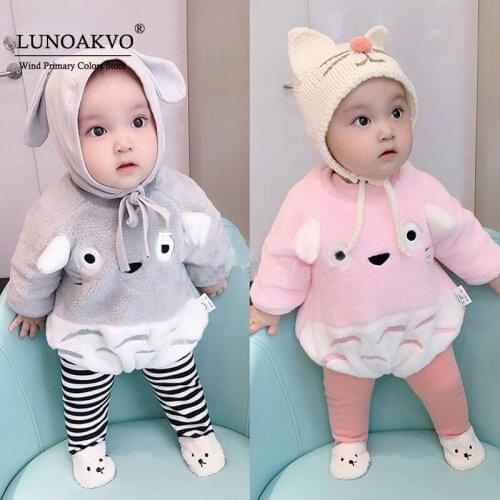 Lunoakvo Baby Romper Infant Cute Clothes 0-2Y Newborn Kids Fleece Onesie Baby Costume Soft Warm Outfit ropa bebe Jumpsuit NO HAT