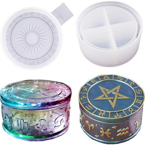 3PCS Constellation Box Resin Mold, Zodiac Lid with Stars Sun, Epoxy Silicone Casting Mold, DIY Crafts, Jewelry Storage, Trinket