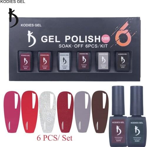 KODIES GEL 6 PCS/Set Gel Nail Polish Soak Off Semi Permanent UV Gellak Kit Vernis Red Gray Color Paint Manicure Varnishes 8ML