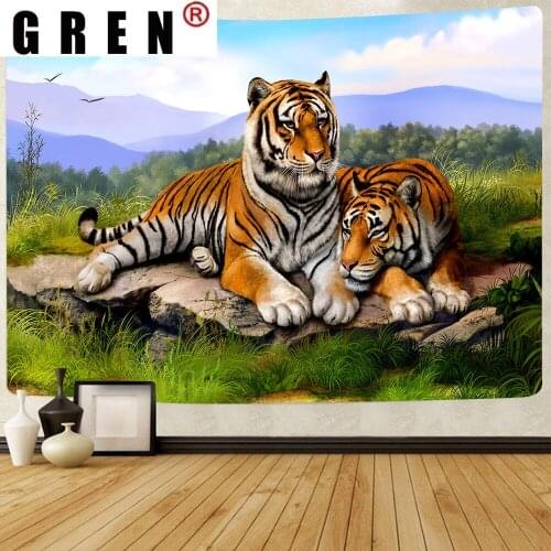 GREN Animals Tapestry Wild Tiger Leopard Art Wall Hanging Tapestries for Living Room Bedroom Dorm Blanket Home Decor