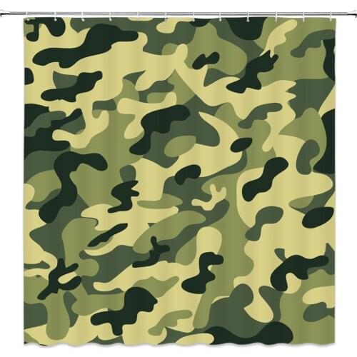 Camouflage Pattern Shower Curtains Army Green Dark Color Army Fan Bathroom Decor Home Bathtub Polyester Fabric Curtain Set