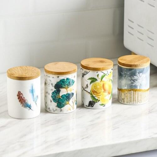 Ceramic sealed pot Nordic coffee pot tea pot with wooden lid dried fruit food storage box kitchen storage tank