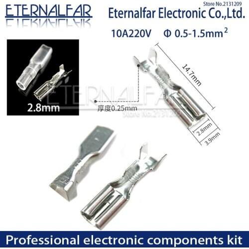 2.8mm 10A 220V 0.5-1.5mm Switch Wire Connectors Crimp Terminals Spade Terminals With Transparent Insulating Sleeves Plug spring