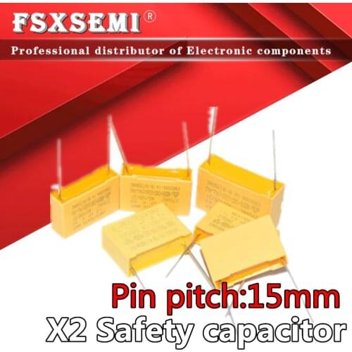 10pcs X2 Safety capacitor 15mm 275VAC 0.022UF 0.047UF 0.068UF 0.1UF 0.15UF 0.22UF 0.33UF 0.47UF 0.68UF 1UF Polypropylene film