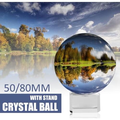 Crystal Clear Lens Ball Crystal Sphere Ball 50mm 80mm with Stand 2" Photography Lensball Background Decor K9 Glass Crystal