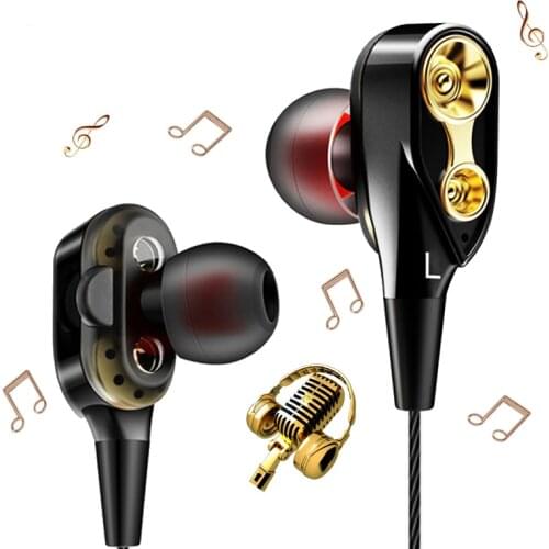 Music Earphone Strong Bass 4D Stereo HIFI Dual Driver Sport In Ear Earpiece 3.5mm Wired Headset HIFI Earphones With Microphone