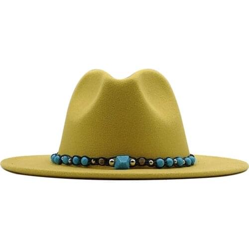 New wool Fedoras For Women Wide Brim Felt Hat Ladies Tweed white Jazz Cap Female Emerald Decor Winter Elegant Pork Pie Hat