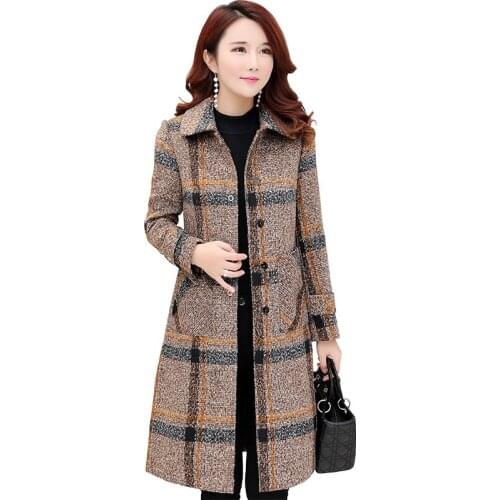 New Spring Single-breasted Wool Jacket 2020Autumn Womens Woolen Coats Plus size Middle aged Female Woolen Outerwear Long Parker