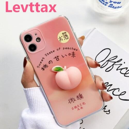 New Fashion Pink Squishy Peach Case for iPhone 12MINI 11 Pro Max X XS XR 6 7 8 Plus SE2020 Kawaii Cute Fruit Soft Cover