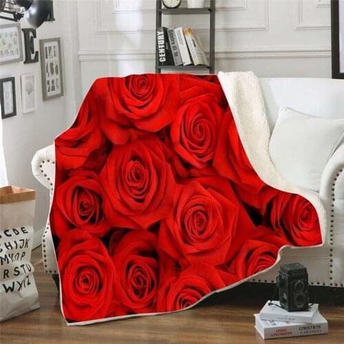 Custom Rose Printed Sherpa Blanket Throw Couch Quilt Cover Travel Bedding Velvet Plush Throw Fleece Blanket Bedspread Dropship