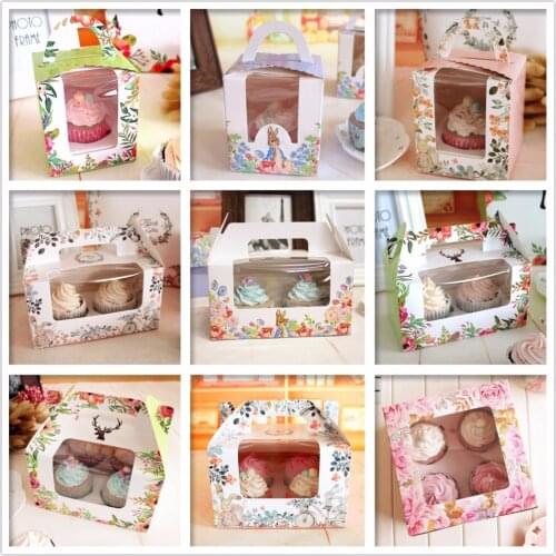 1/2/4 holes Portable muffin box cake cup box cupcake packaging paper box with transparent window pudding pastry 10pcs/lot