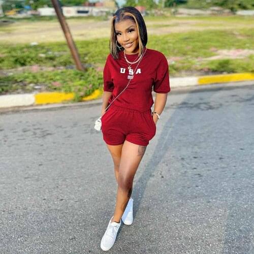 Casual Athleisure Outfits Two Piece Sets for Women Letter Print Short Sleeve T-shirts and Biker Shorts Loungewear Matching Suit