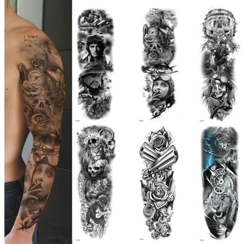 REALISTIC TEMPORARY TATTOO SLEEVE, WAR, SOLDIER, BUTTERFLY, TREE, MENS, WOMENS