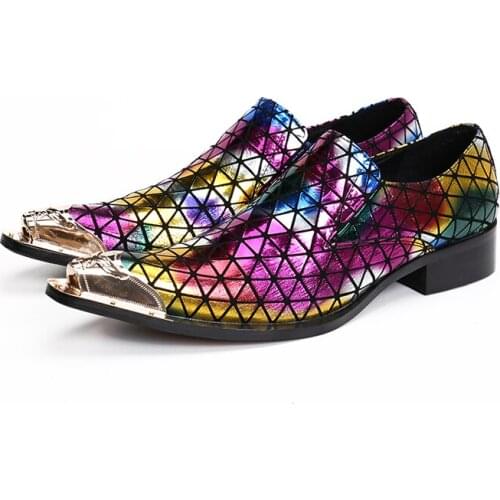 Korea Style Luxury Metallic Pointed Toe High Heels Mens Shoes Male Snake Skin Leather Mens Studded Loafers Mixed Color Size13