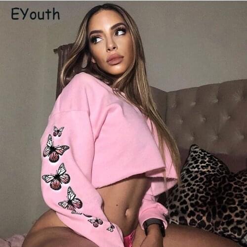 Pink Cropped Sweatshirts Cute Womens Hooded Hoodies Plus Size Harajuku Korean Style Streetwear Sweatshirt Autumn Hoodie