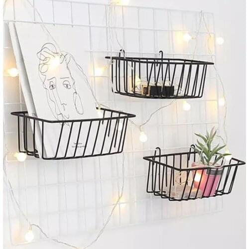 Morden Nordic Style Grid Hanging Basket with Hook Wire Storage Rack Wrought Iron Kitchen Spice Desktop Storage Basket Bathroom