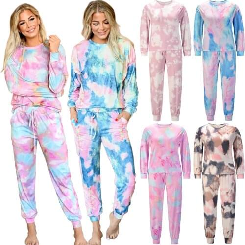 Tracksuit Women Long Sleeve Clothing Sets Streetwear Tie Dye Pullover Trouser Suit Female 2021 Spring Fall Pantsuits Ropa Mujer