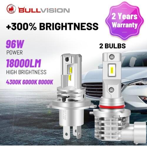 BULLVISION H4 LED Headlights Car High Beam Low Beam H7 H11 H8 H9 9005 9006 HB3 HB4 4300K 6000K 8000K Wireless Car Bulb Plug&Play