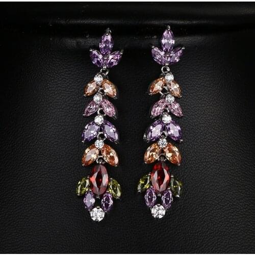 Emmaya Fashion Wedding Jewelry Multi Color Zircon Earrings White Gold Color Earrings for Women Party Accessories