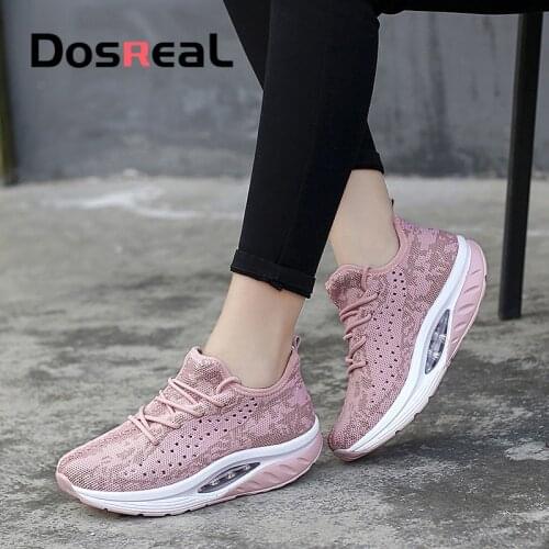 Dosreal Spring Women Platform Flats Stretch Breathable Mesh Sneakers Ladies High Increasing Thick Sole Heel Casual Shoe