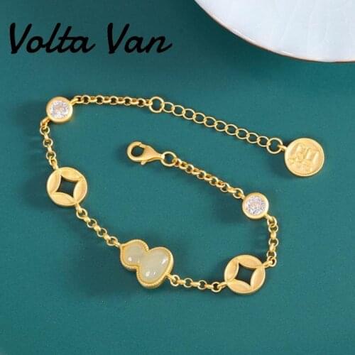 Volta Van Women Charm Bracelets 925 Sterling Silver Natural Jade Elegant Fine Jewelry 2021 New Trendy Gourd Concise Bracelet