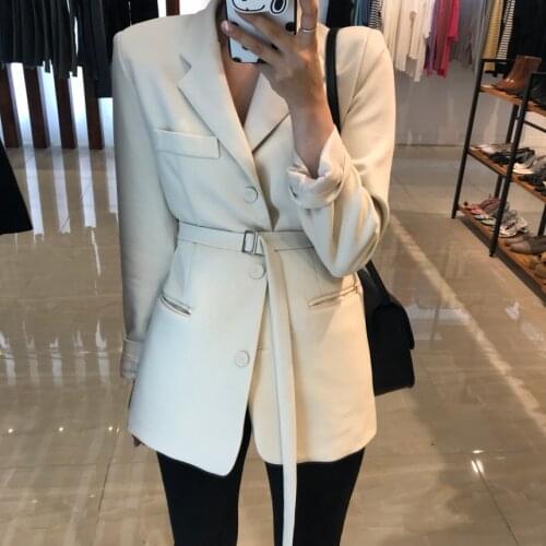 2020 new autumn office lady blazer slim suit long black blazer suit jacket femal blazer with belt