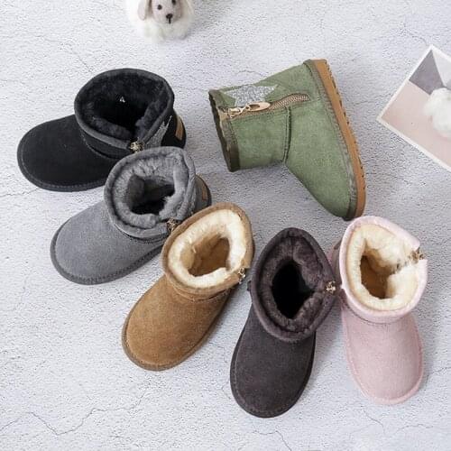 Dolakids Winter Childrens Snow Boots Baby Shoes Boys Warm Cotton Shoes Girls Non-slip Cotton Boots Leather Shoes