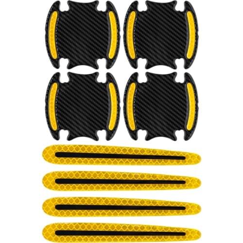 1 Set Yellow Car Plastic Anti Scratch Reflective Door Handle Bowl Protective Sticker Strip Trims Universal