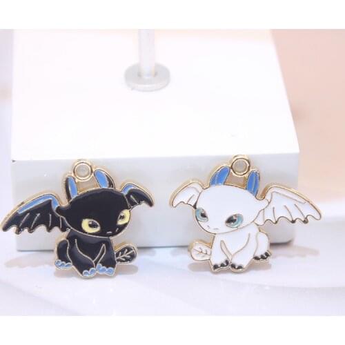 10Pcs Enamel Alloy Cartoon Animals Charms White Black Training Dragon Pendants Charms DIY Earring Keychain Jewelry Accessories