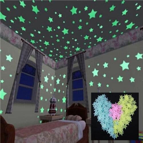 100pcs Luminous Wall Stickers Colorful Fluorescent Stickers Glow In The Dark Stars Sticker for Kids Baby rooms Home decor