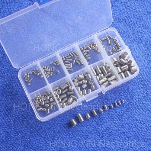 200pcs cap screws Set Grub Screw Cup Assortment 304 Stainless Steel Allen Head hex socket