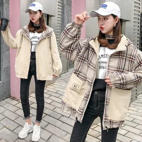 2021 New Spring Autumn Double-Sided Wear Windbreaker Outerwear Female Hooded Parka Overcoat Plus Size Women Casual Trench Coat