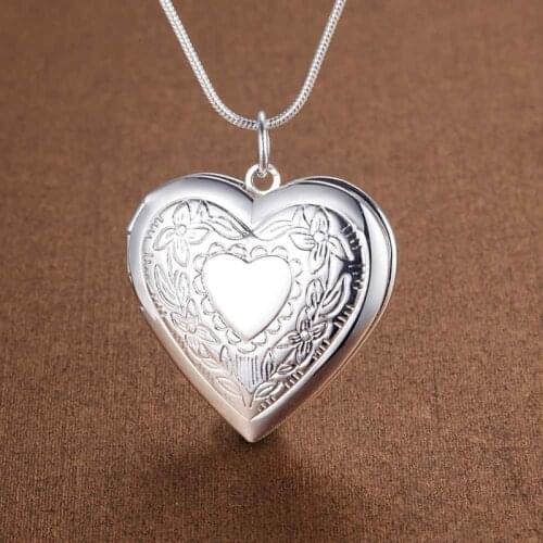 925 Sterling Silver Necklace 18 inches Heart photo frame Pendant For Women Fashion trend Jewelry Wedding Holiday Gifts