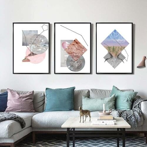 Abstract Geometry Picture Scandinavian Poster Nordic Landscape Pink Print Wall Art Canvas Painting Living Room Decor Unframed