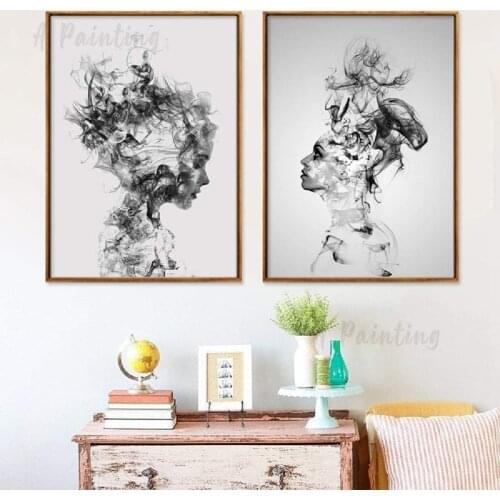 Abstract Smoke Girl Modern Sofa Background Wall Decorative Painting Canvas Poster For Living Room Bedroom Dining Room Wall Decor